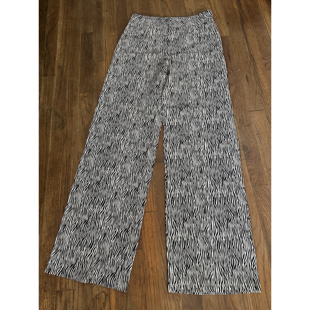Fashion Nova Women's Zebra Print Wide Leg Pants Size Large L Waist 14.5"-15"